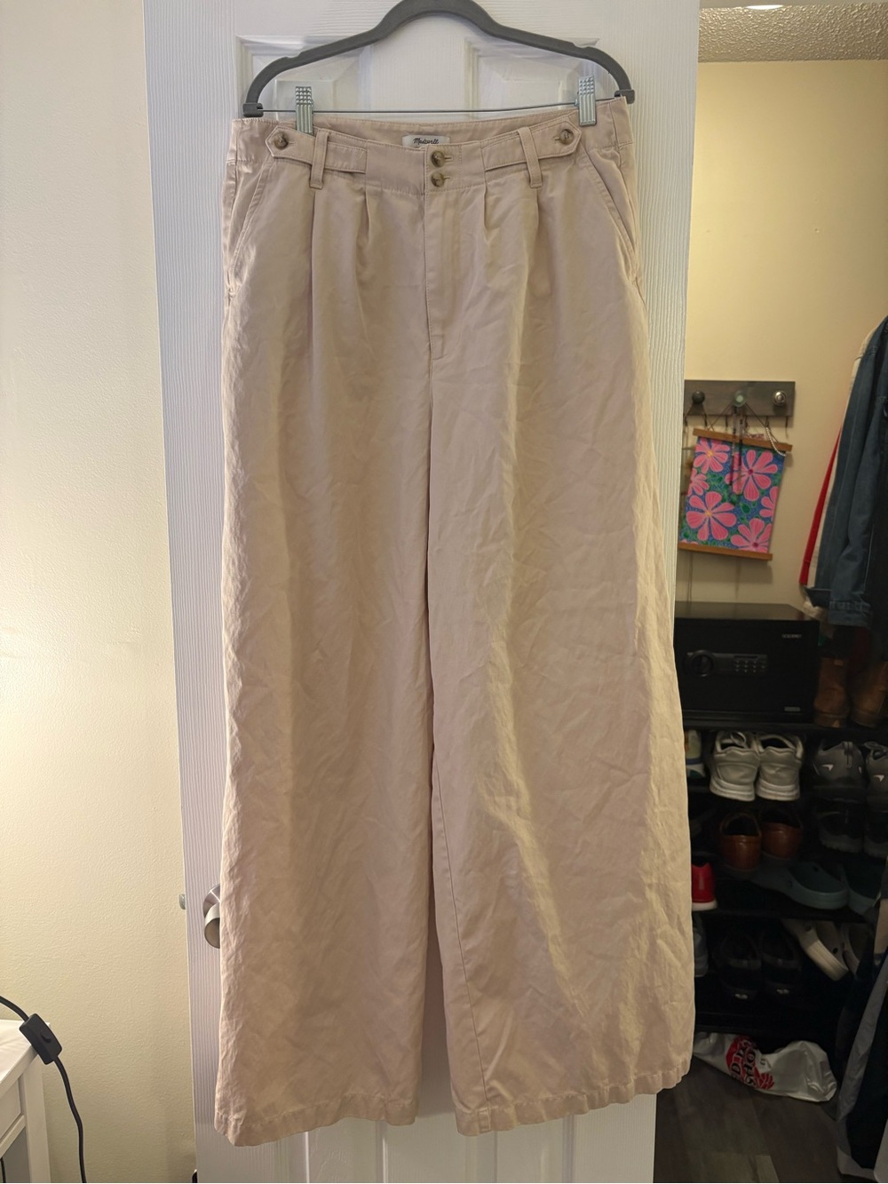 Madewell Wide-Leg Beige High-Rise Trousers